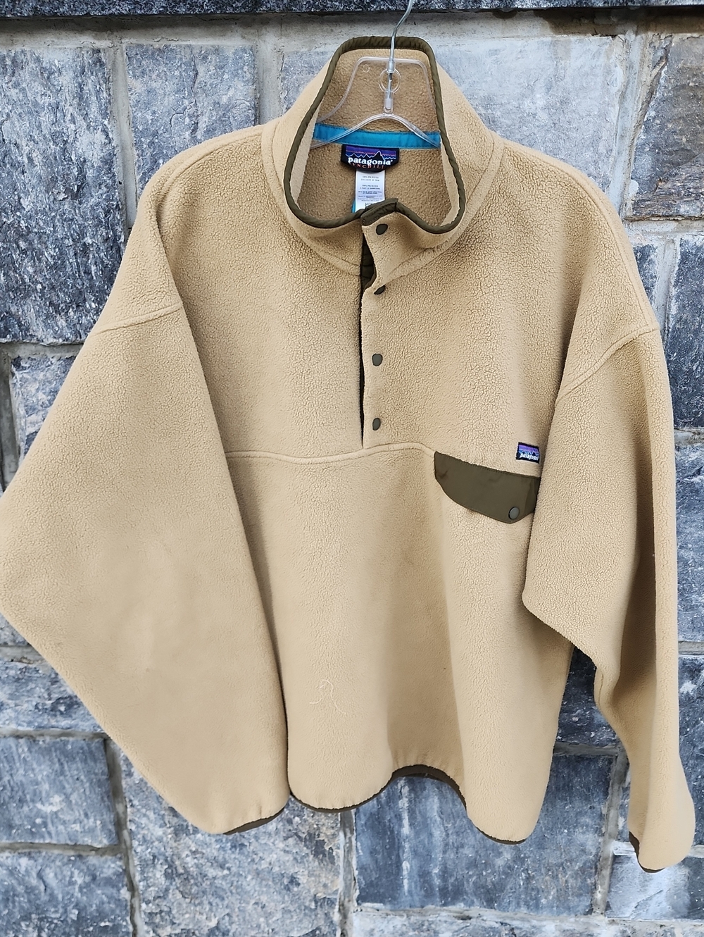 Patagonia Synchilla Snap-T Fleece Pullover with Olive Pocket Trim sz L